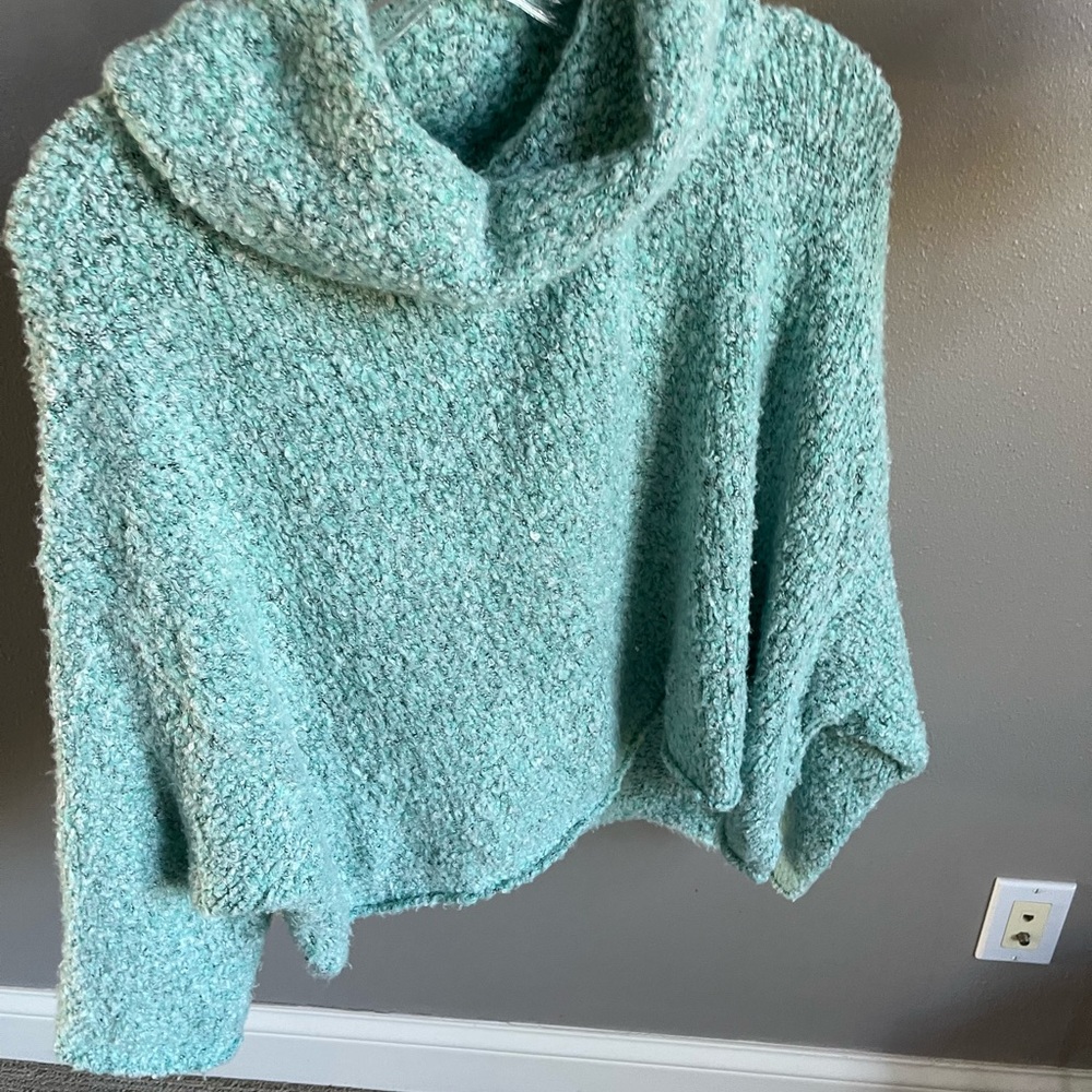 Free People Textured turquoise BFF Cowl Neck Sweater